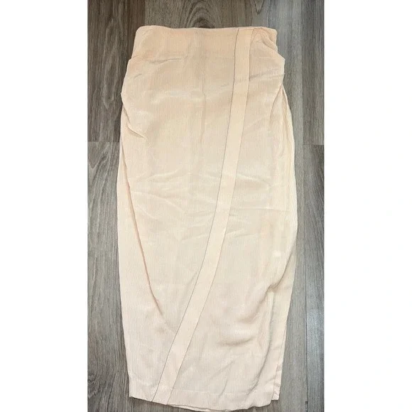 Acne Studios Textured Ruched Crepon Midi Skirt Beige High Waisted Side Slit - Picture 4 of 11